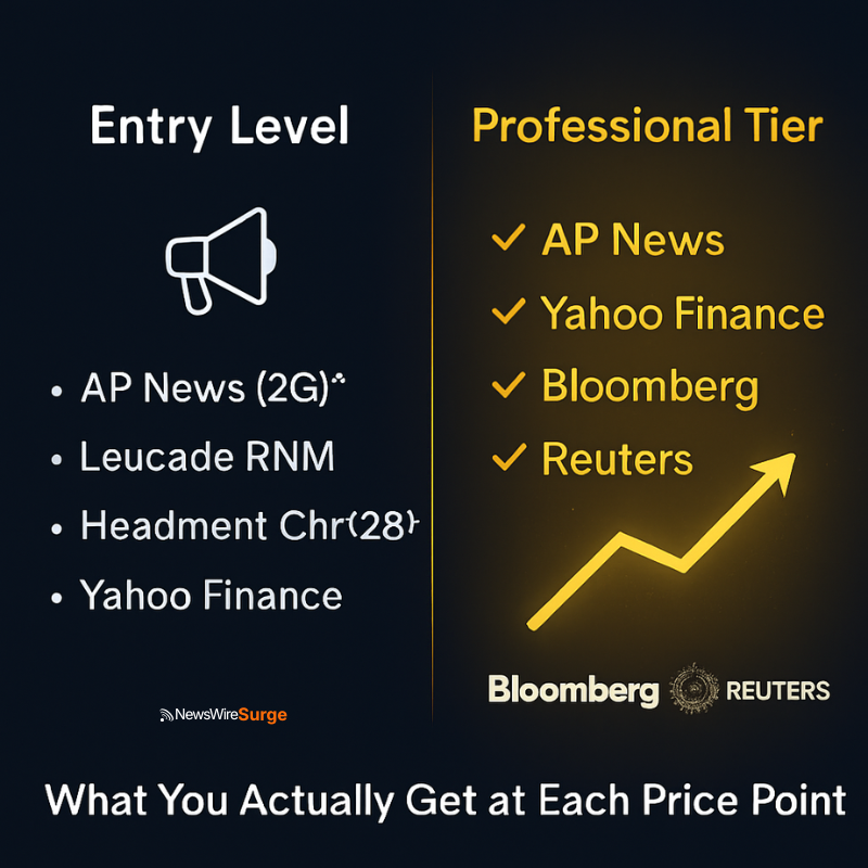 Press release distribution pricing tiers 2026 — free entry professional and enterprise compared