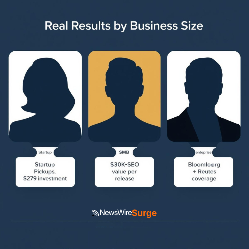 Press release distribution results by business size — startup SMB and enterprise outcomes